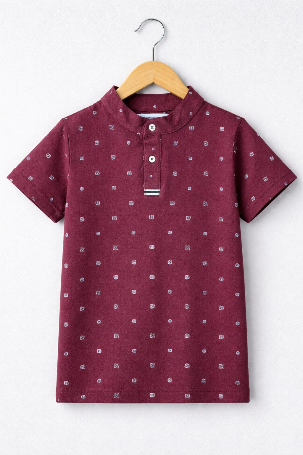Mehroon Color Printed Button up henley kids Summer Shirt