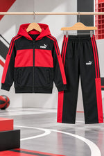 Premium Puma Red & Black Classic Stripe Hood Zipper Tracksuit