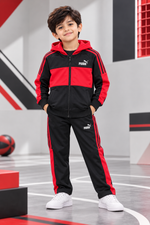 Premium Puma Red & Black Classic Stripe Hood Zipper Tracksuit