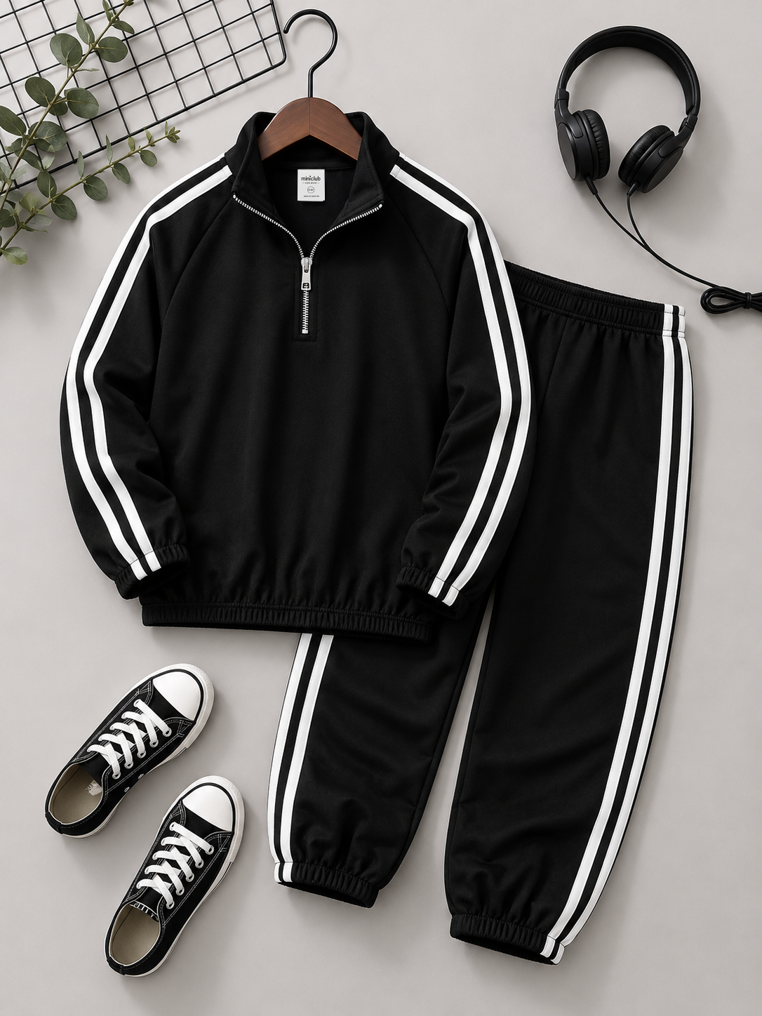 Miniclub Black Classic Stripe Tracksuit
