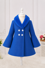 Royal Blue Olivia Fur Collar Winter Coat