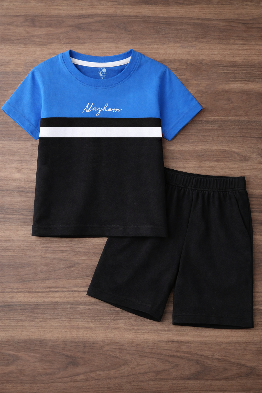 Mayhem blue black kids summer tshirt & shorts