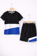 Blue color block kids summer tshirt & shorts