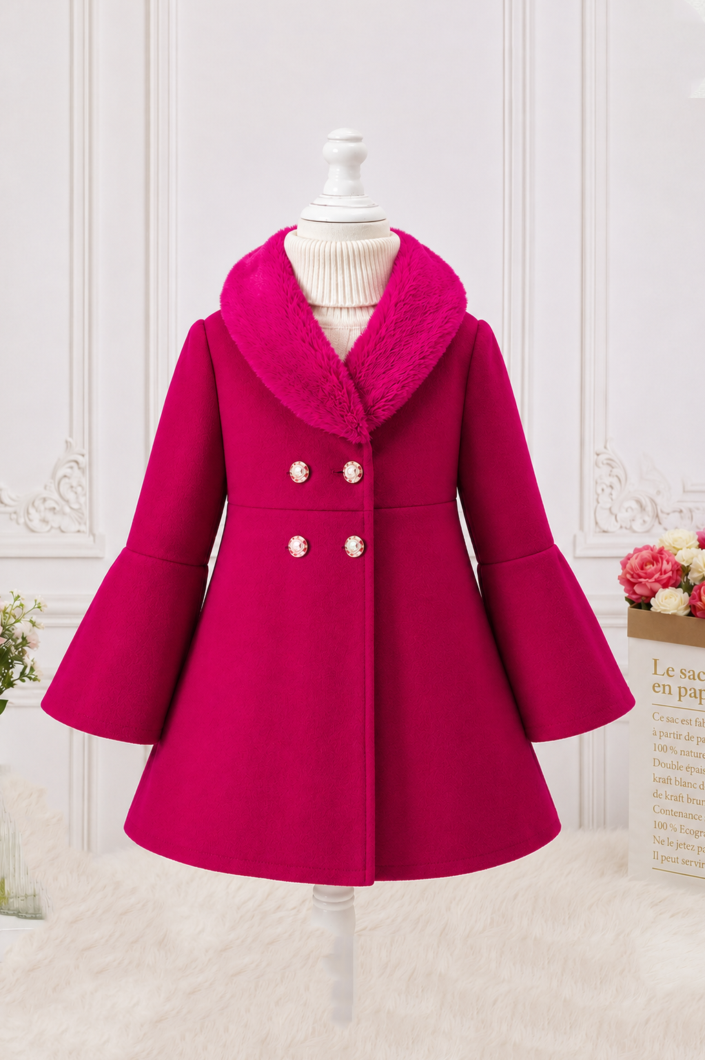 Pink Olivia Fur Collar Winter Coat