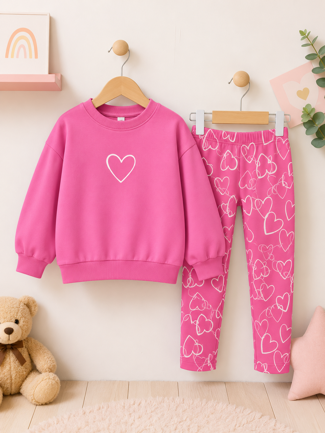 Pink Heart Kids Winter Sweatshirt & Tights