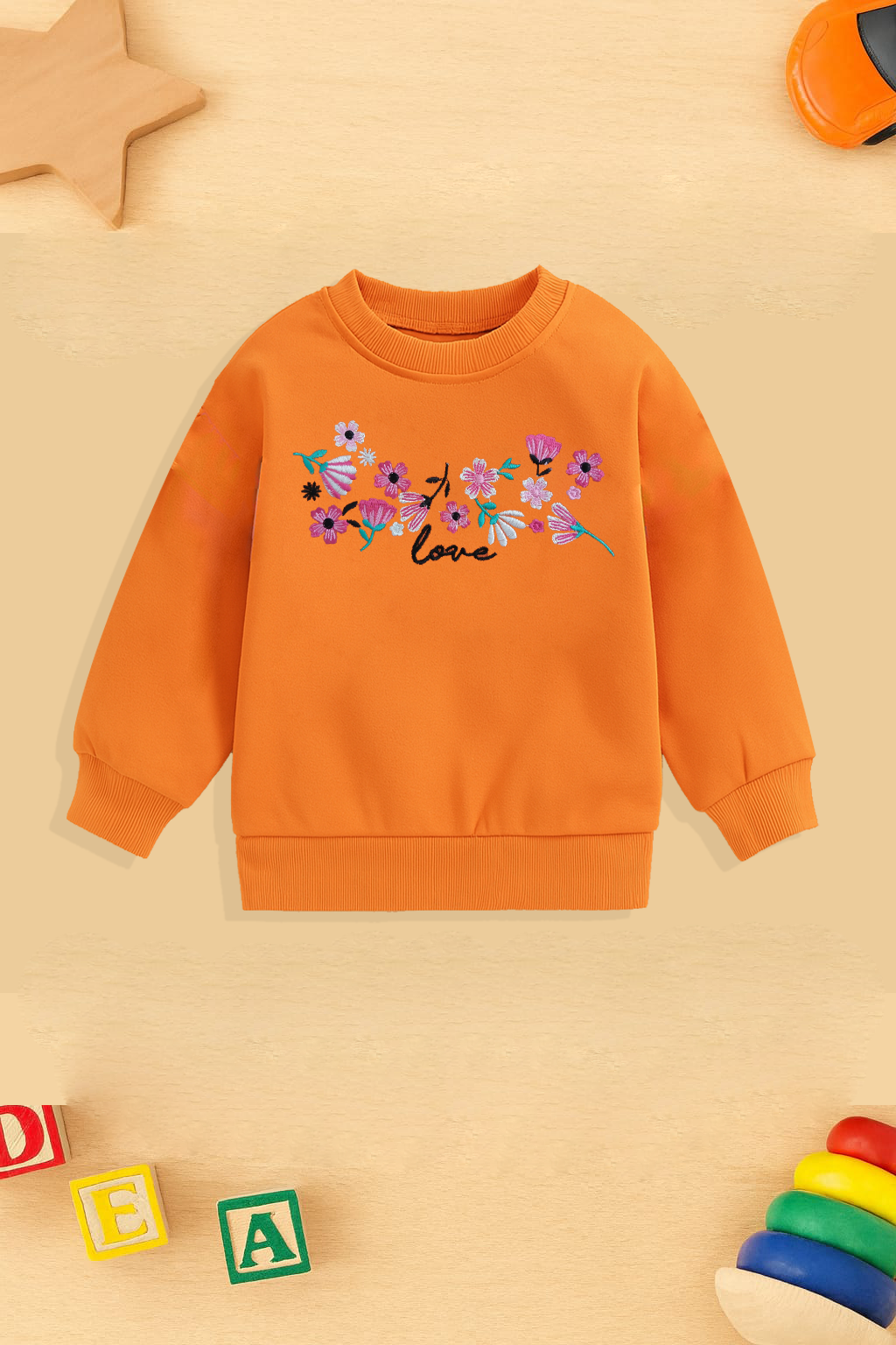 Orange girls winter embroidered sweatshirt
