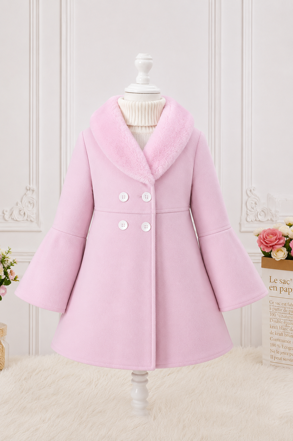 Light Pink Olivia Fur Collar Winter Coat
