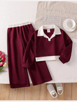 Harper Collared Maroon Wide-Leg Winter Set